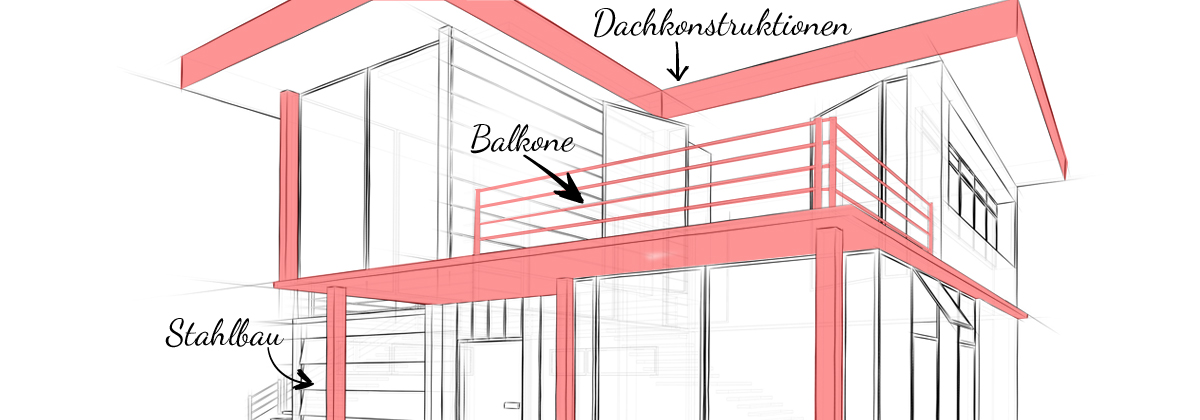 Stahlbau, Balkone und Dachkonstruktionen